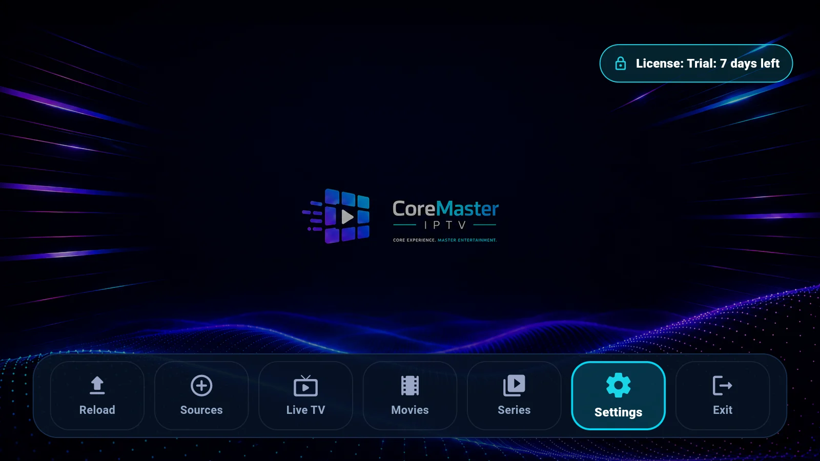 CoreMaster IPTV home screen